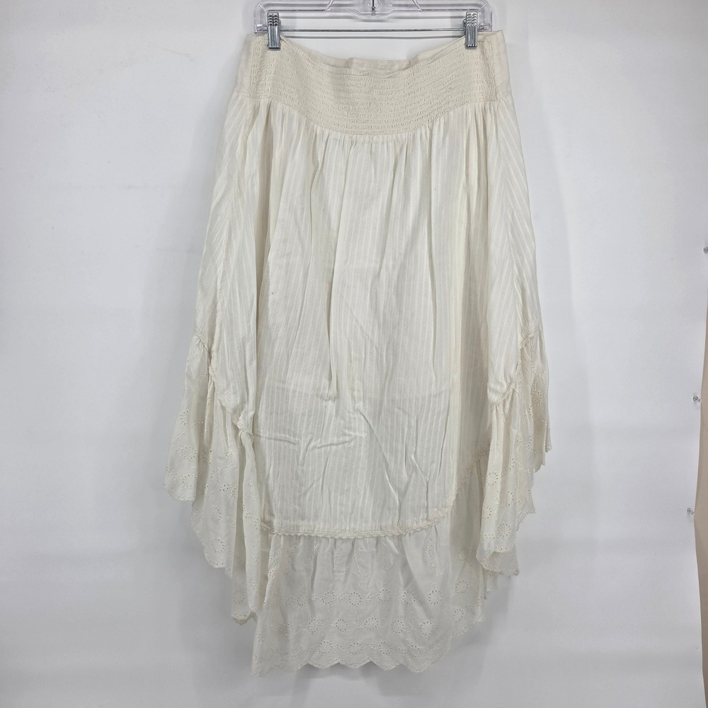Free People Skirt Large Ivory Eyelet Lace Boho Cottagecore High Low Tiered Skirt - Picture 3 of 8